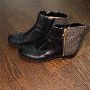 Michael Kors Black Leather & Brown MK Logo Ankle Boots